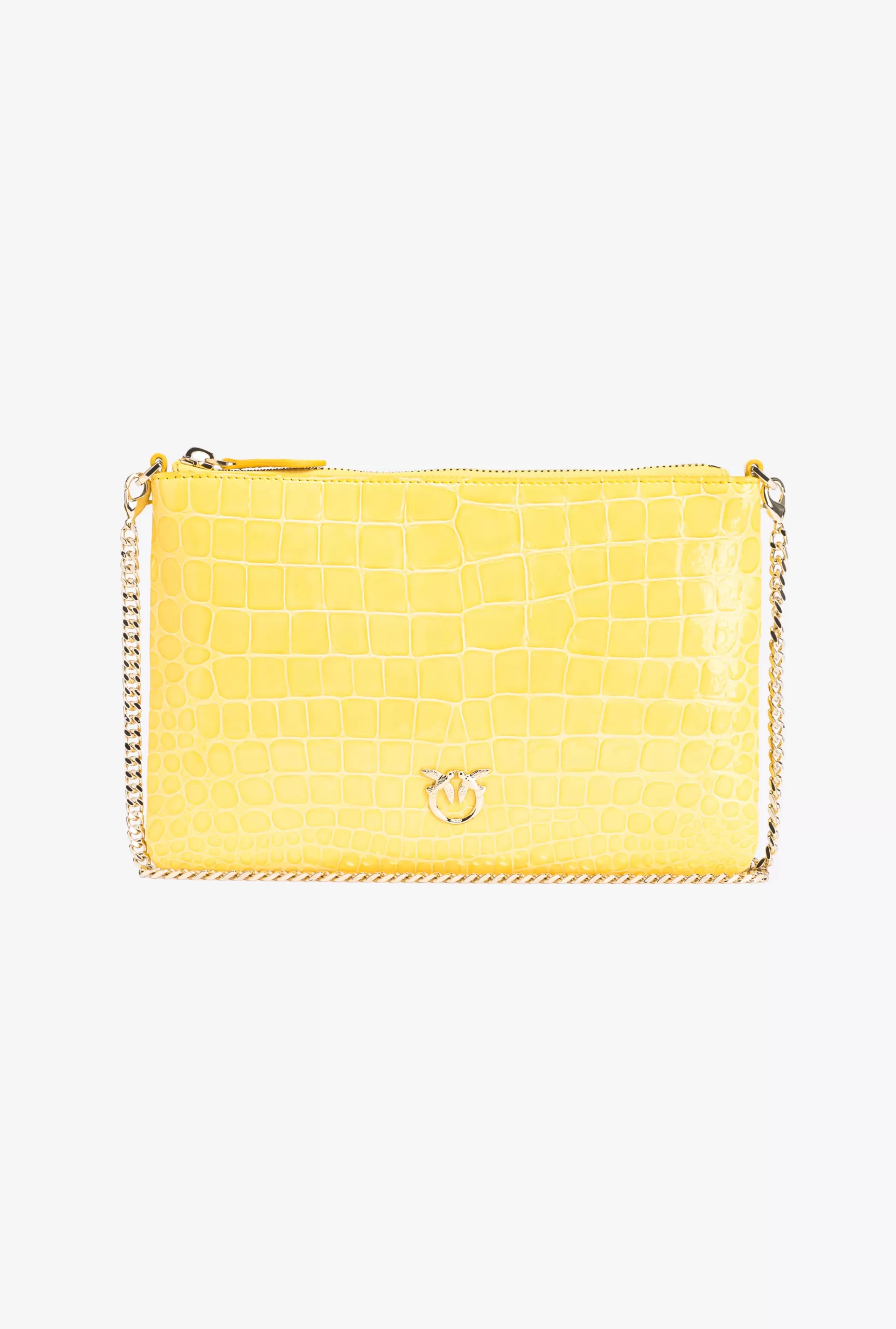 PINKO Galleria Shiny Coloured Croc-print Classic Flat Love Bag Clearance