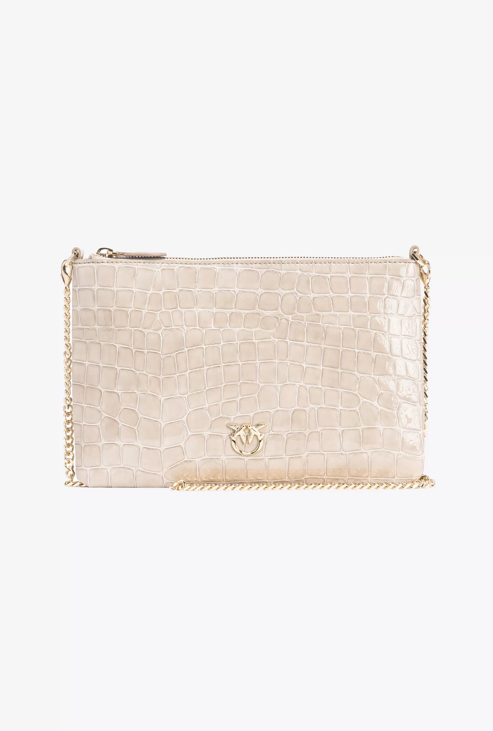 PINKO Galleria Shiny Croc-print Classic Flat Love Bag Sale