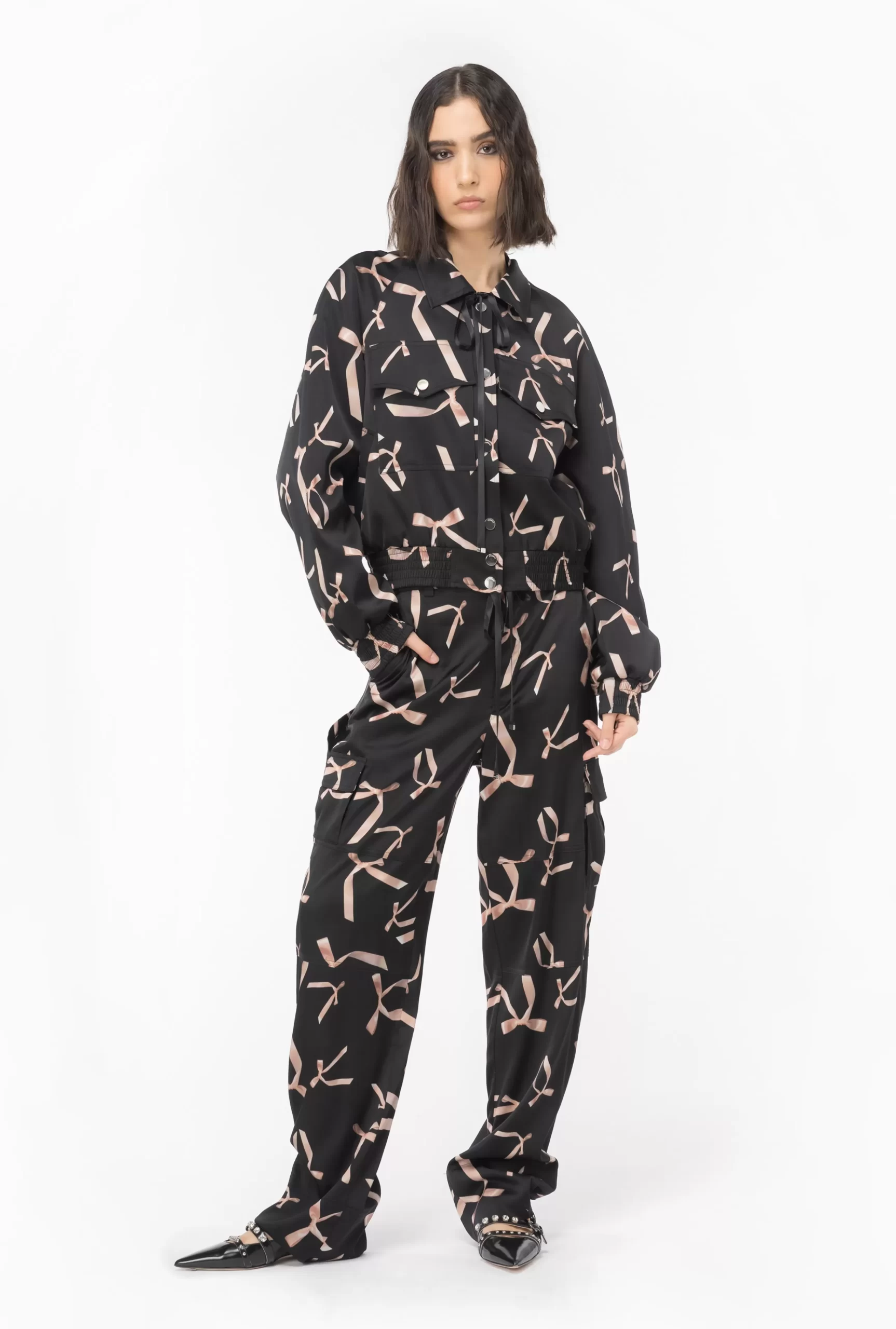 PINKO Reimagine Bow-print Satin Bomber Jacket By Patrick McDowell Cheap