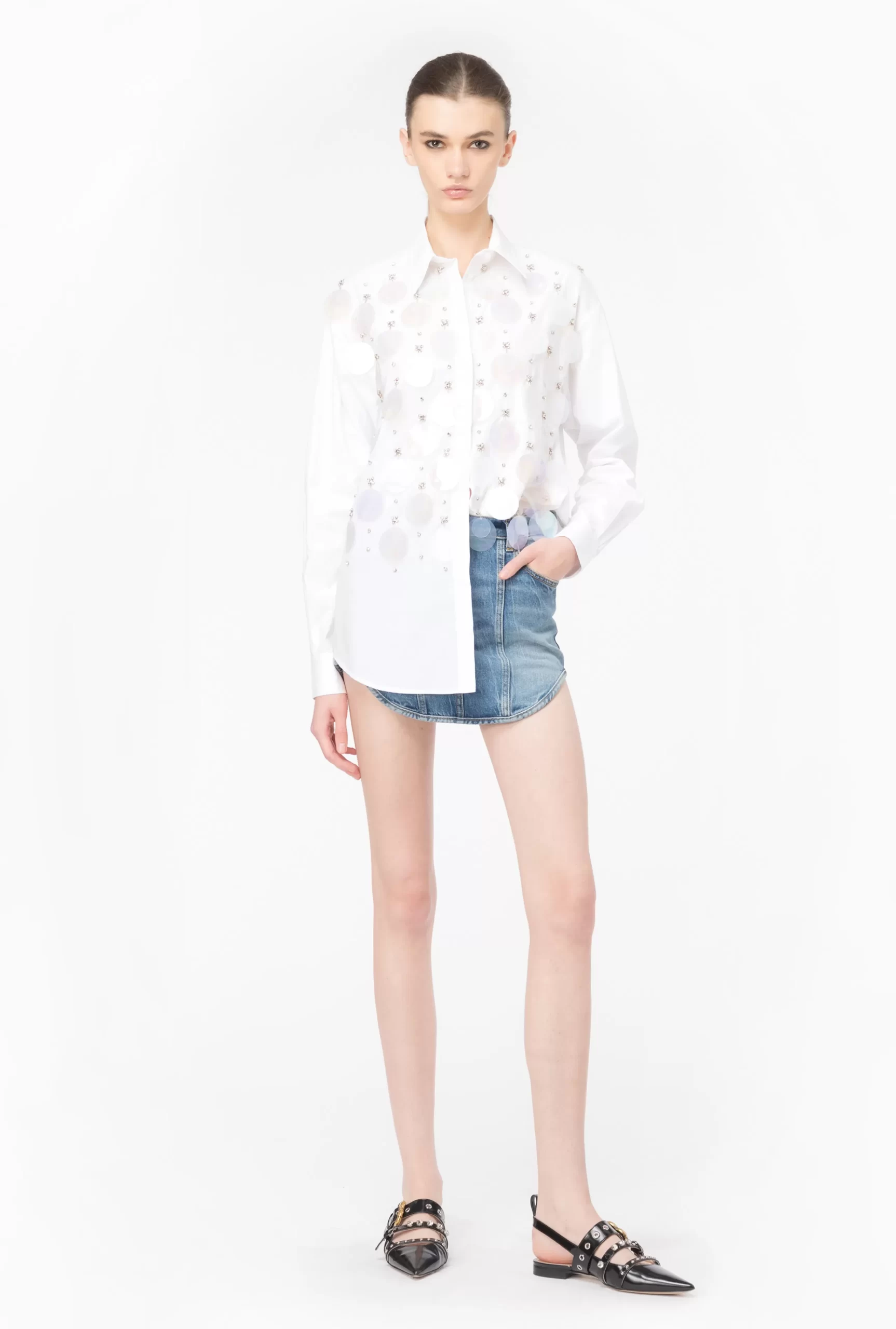 PINKO Poplin Shirt With Sequin Embroidery Shop