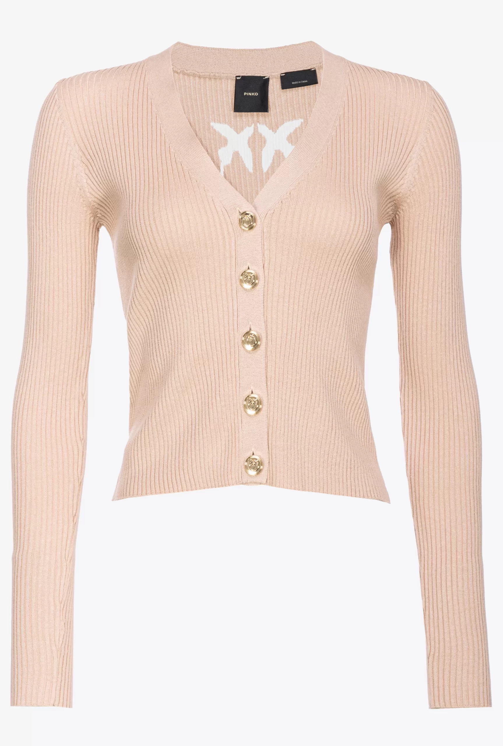 PINKO Ribbed Cardigan With Transparent Love Birds Logo Shop