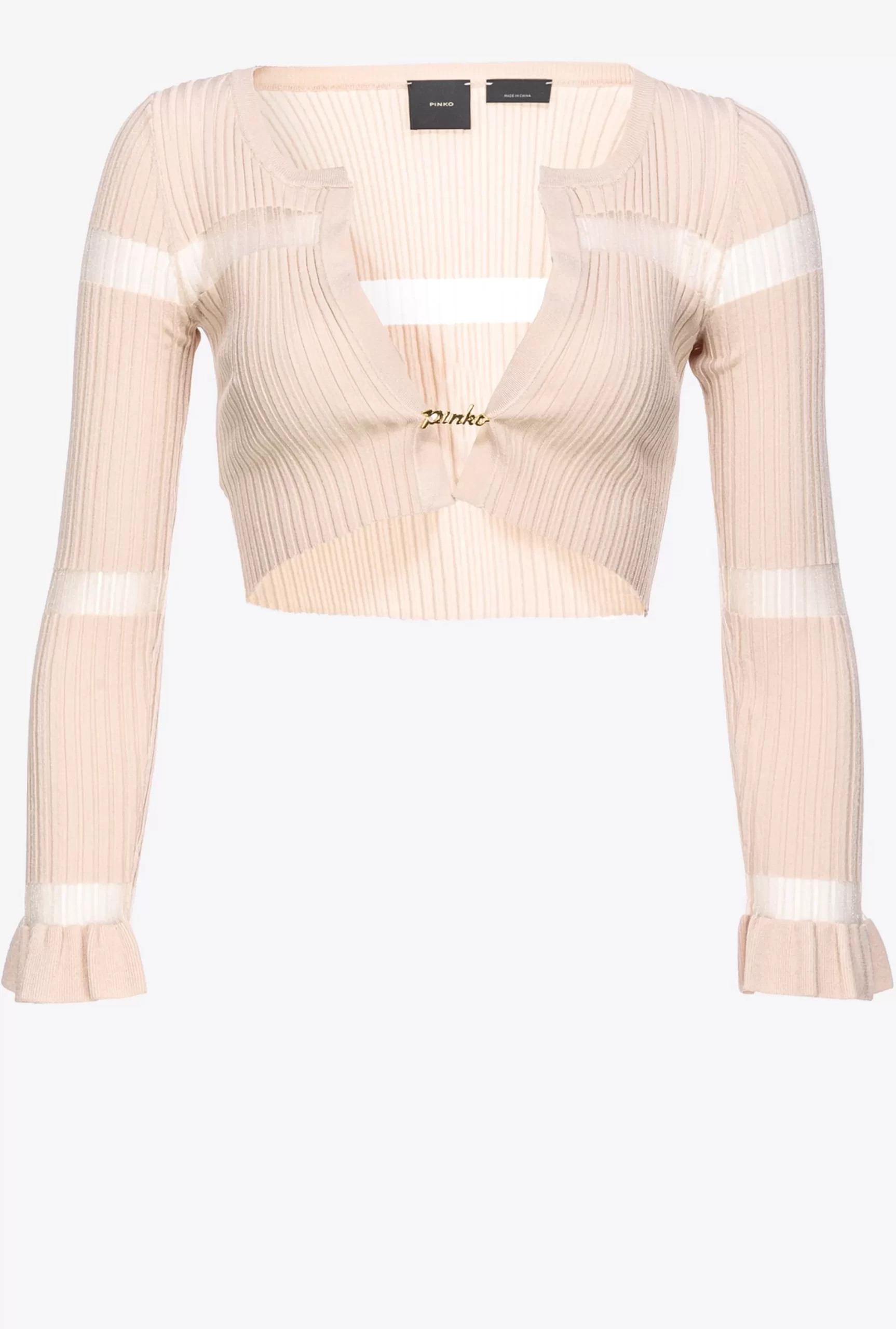 PINKO Ribbed Mini Cardigan With Transparent Stripe Shop