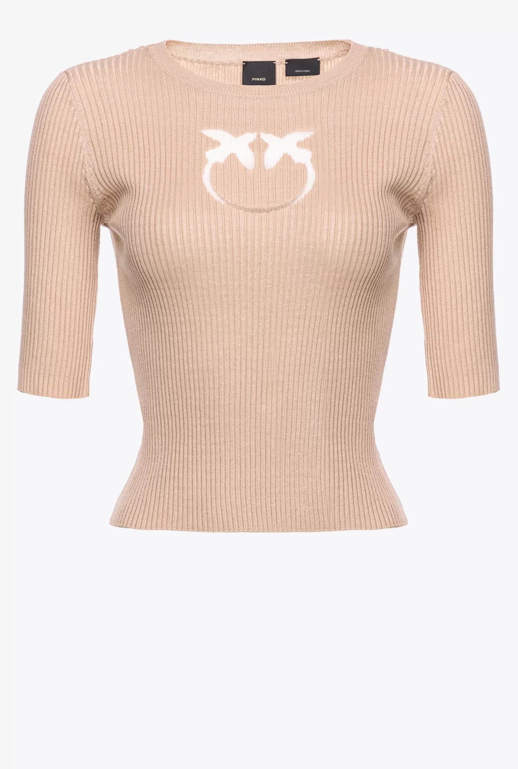 PINKO Ribbed Sweater With Transparent Love Birds Logo Flash Sale