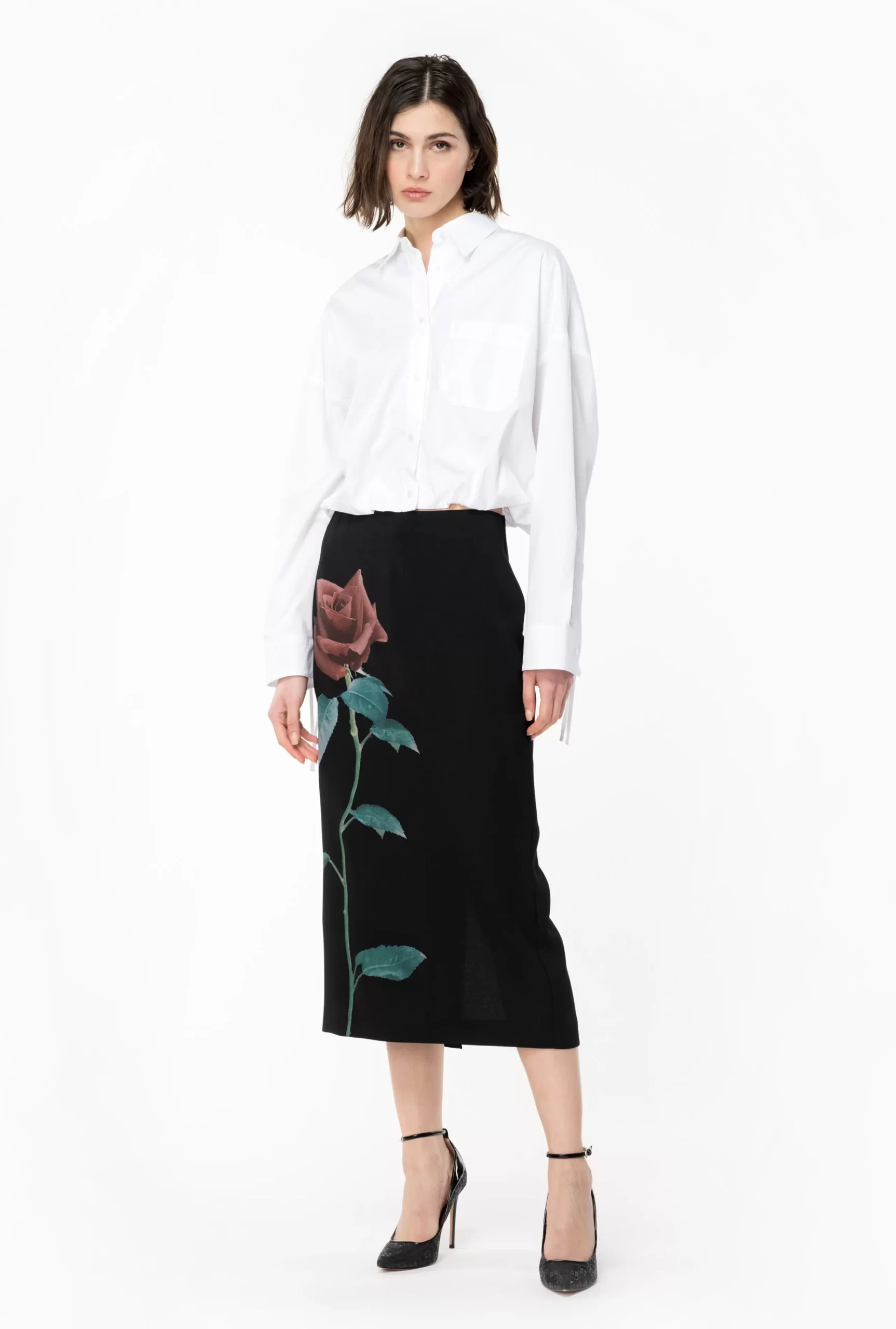 PINKO Rose-print Calf-length Skirt Online