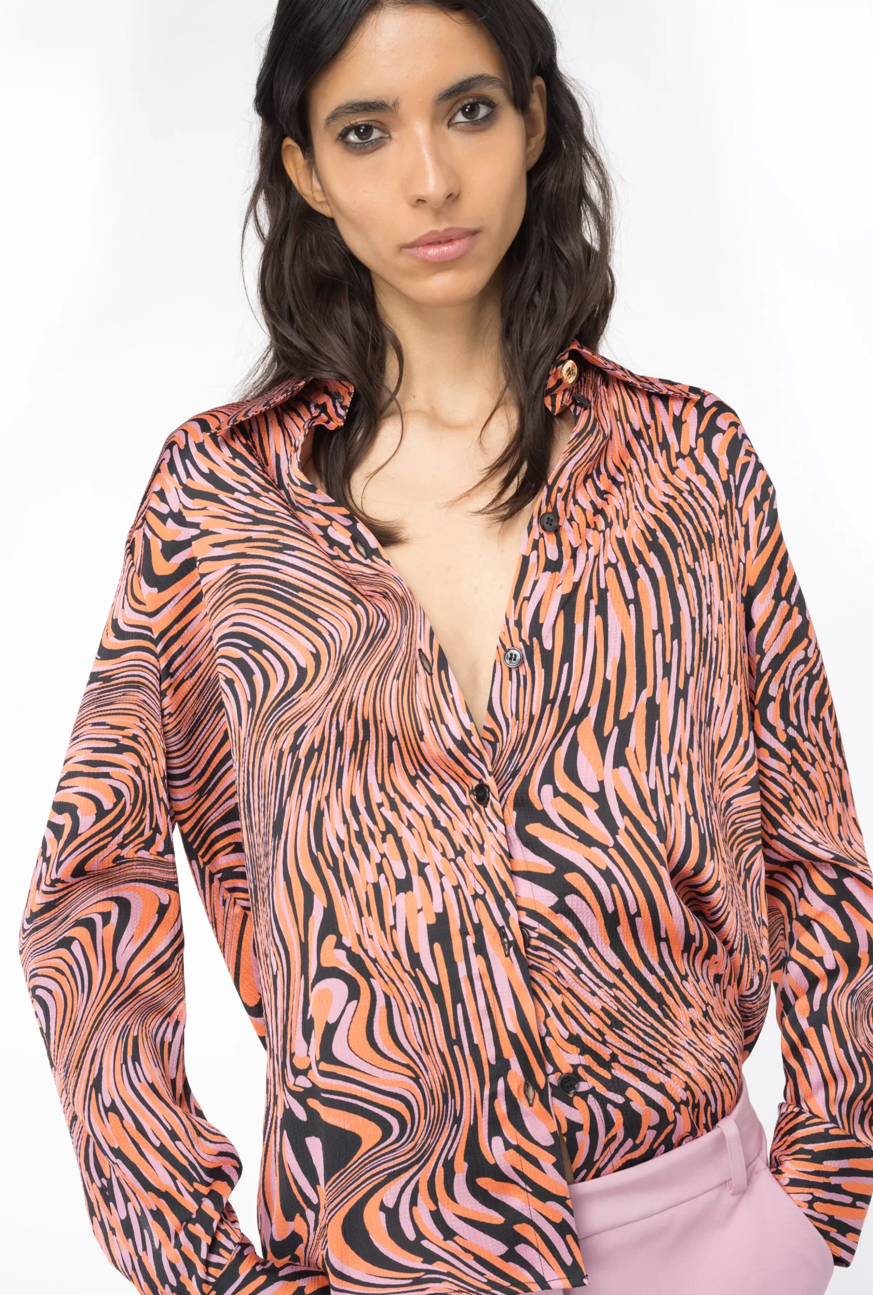 PINKO Satin Shirt With Distorted Print Fashion