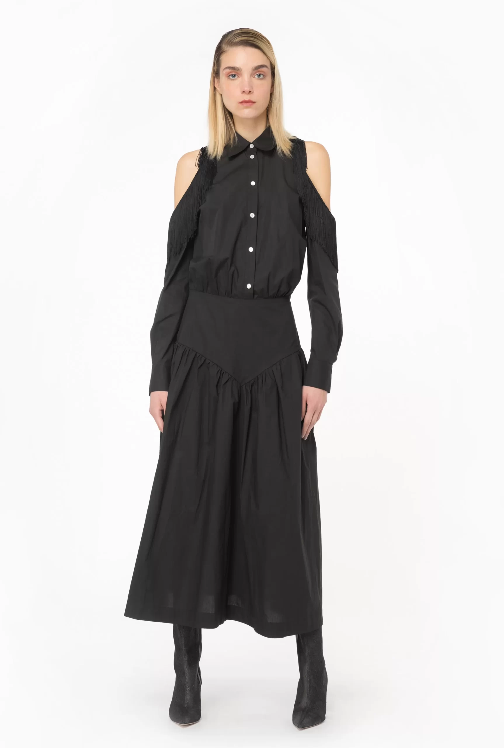 PINKO Shirt Dress With Open Shoulders And Fringing New