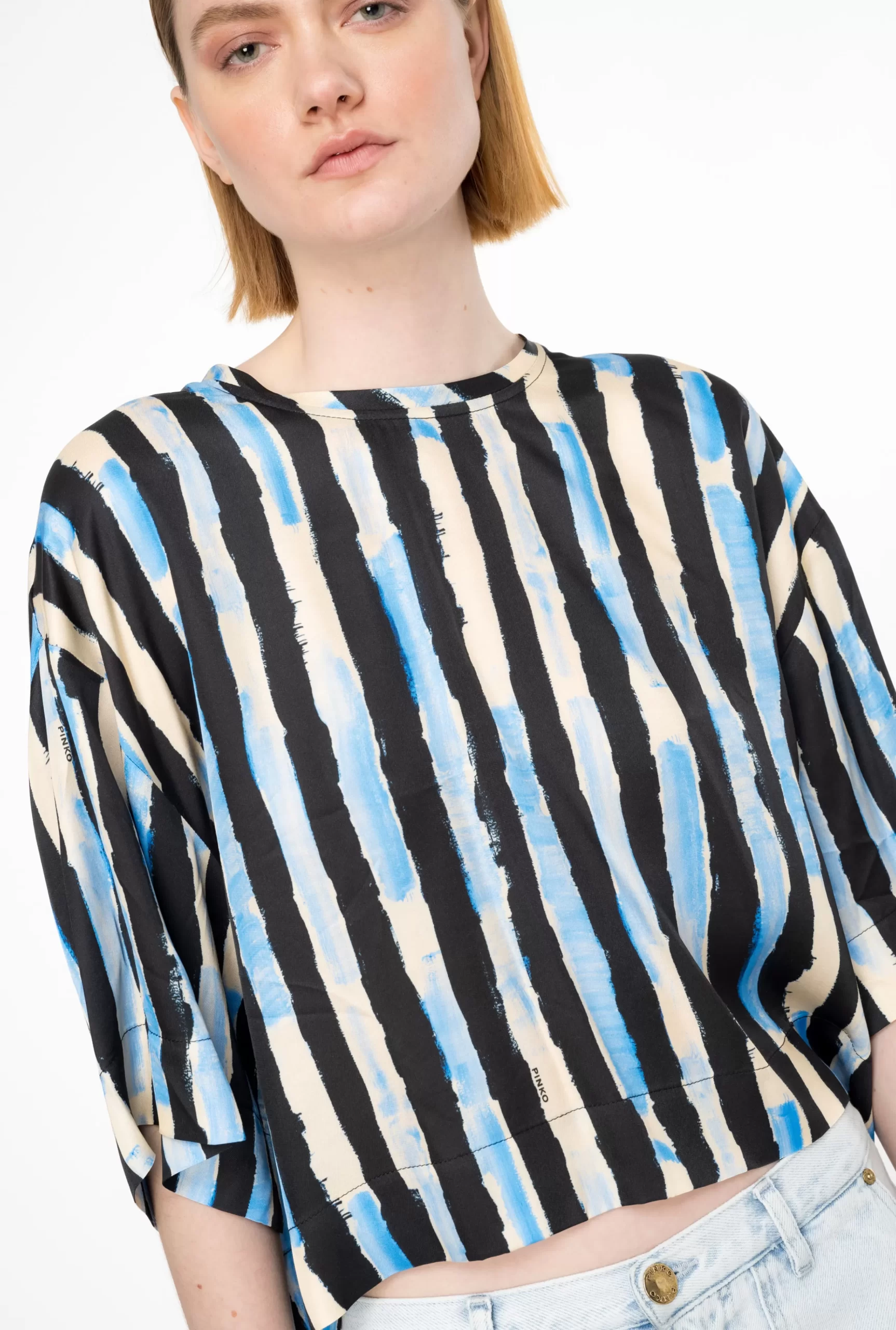 PINKO Short Blouse With Painted-stripe Print Best Sale