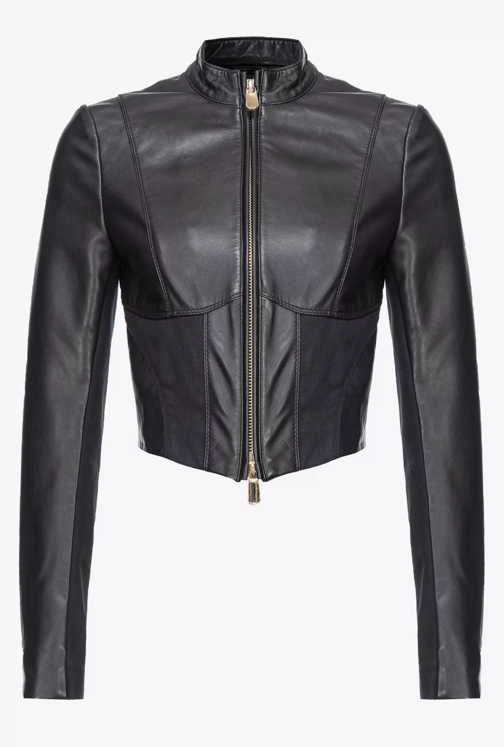 PINKO Short Leather And Fabric Biker Jacket Best Sale