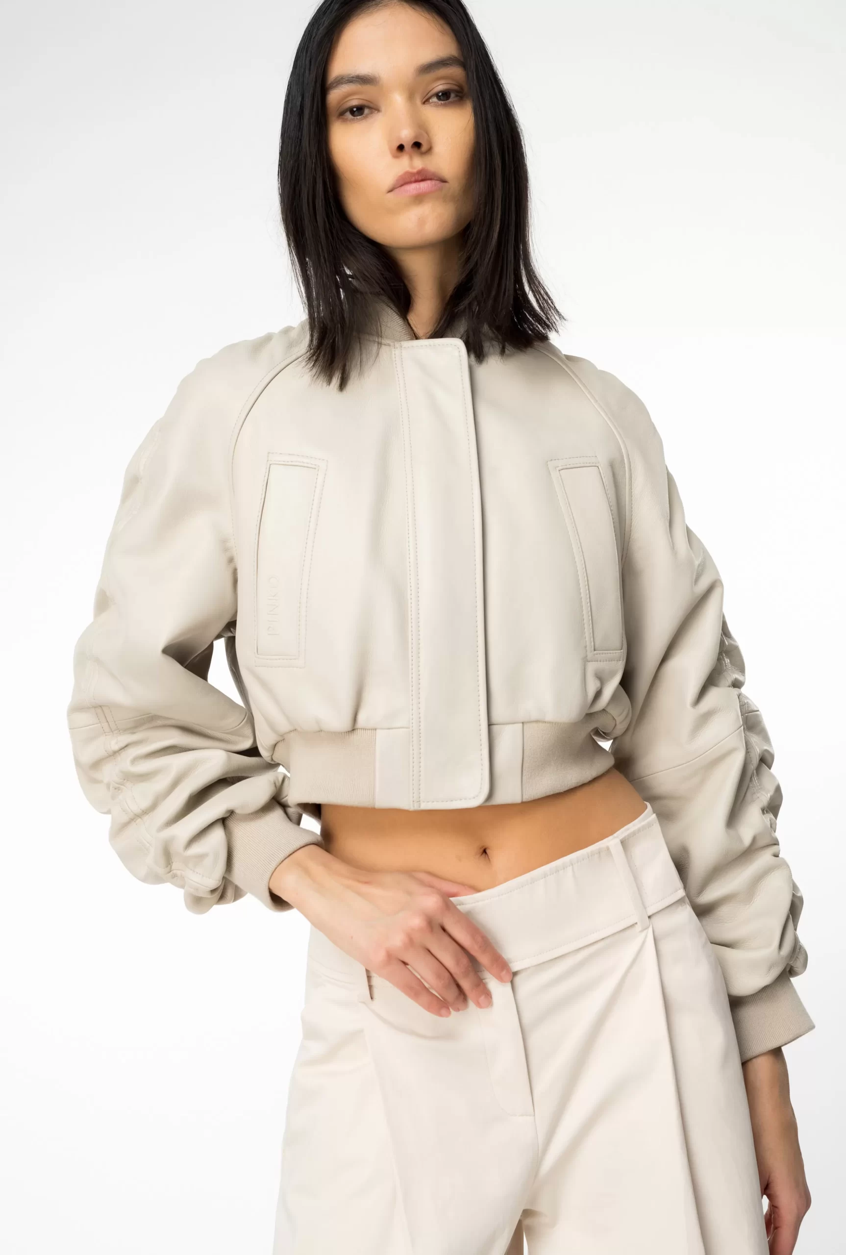 PINKO Short Nappa Leather Bomber Jacket Store