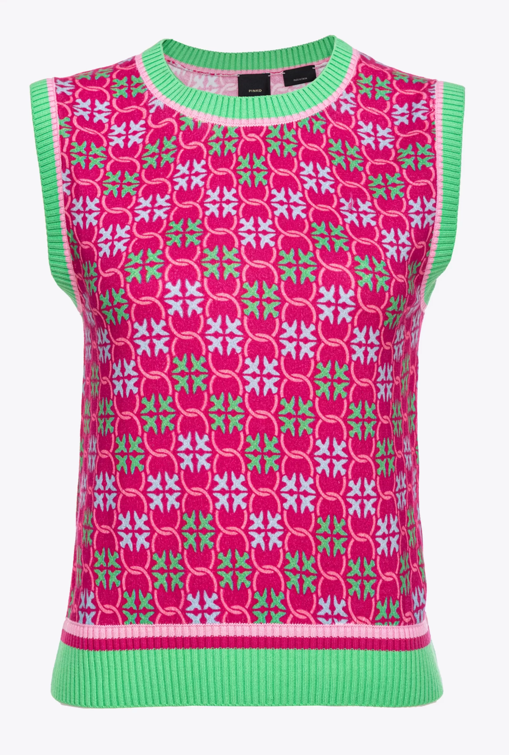 PINKO Sleeveless Knit Top With Multicolour Monogram Outlet