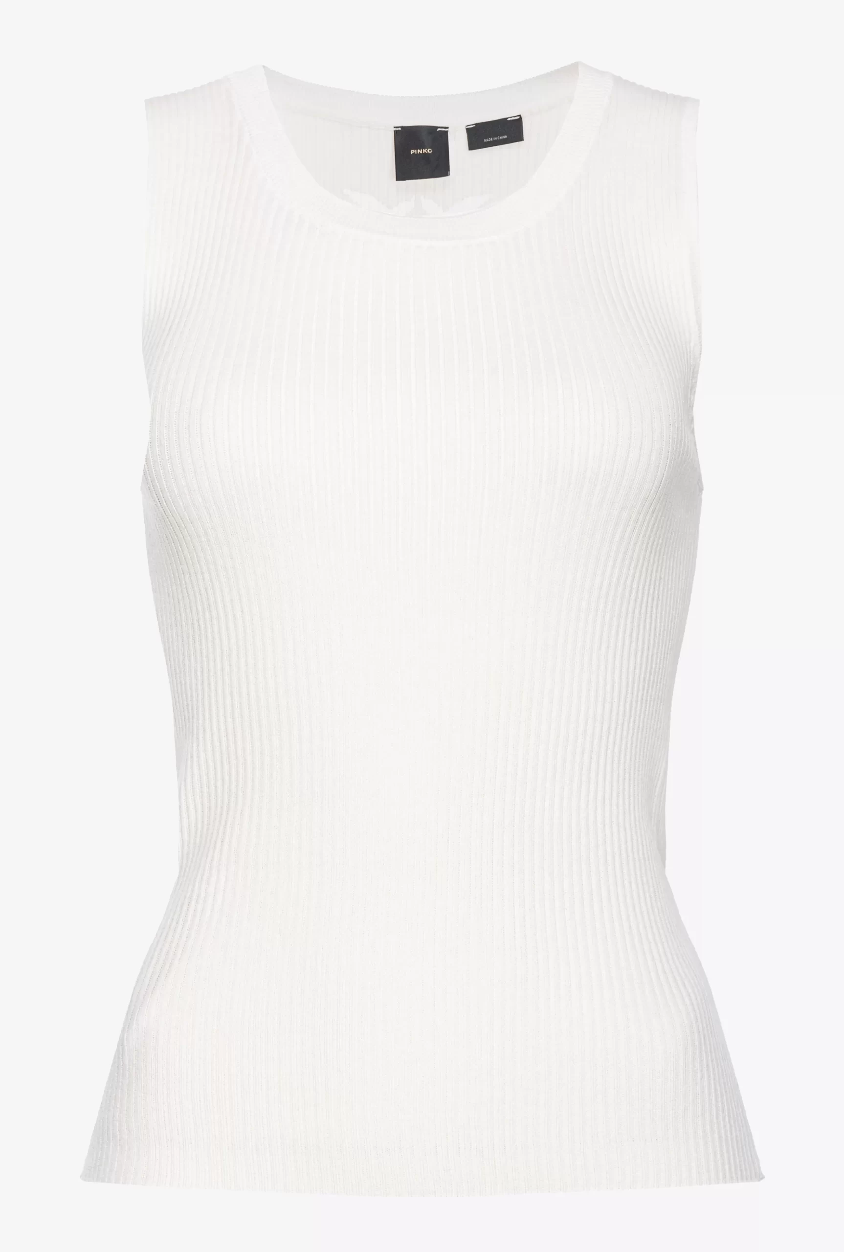 PINKO Sleeveless Ribbed Top With Transparent Love Birds Logo Store