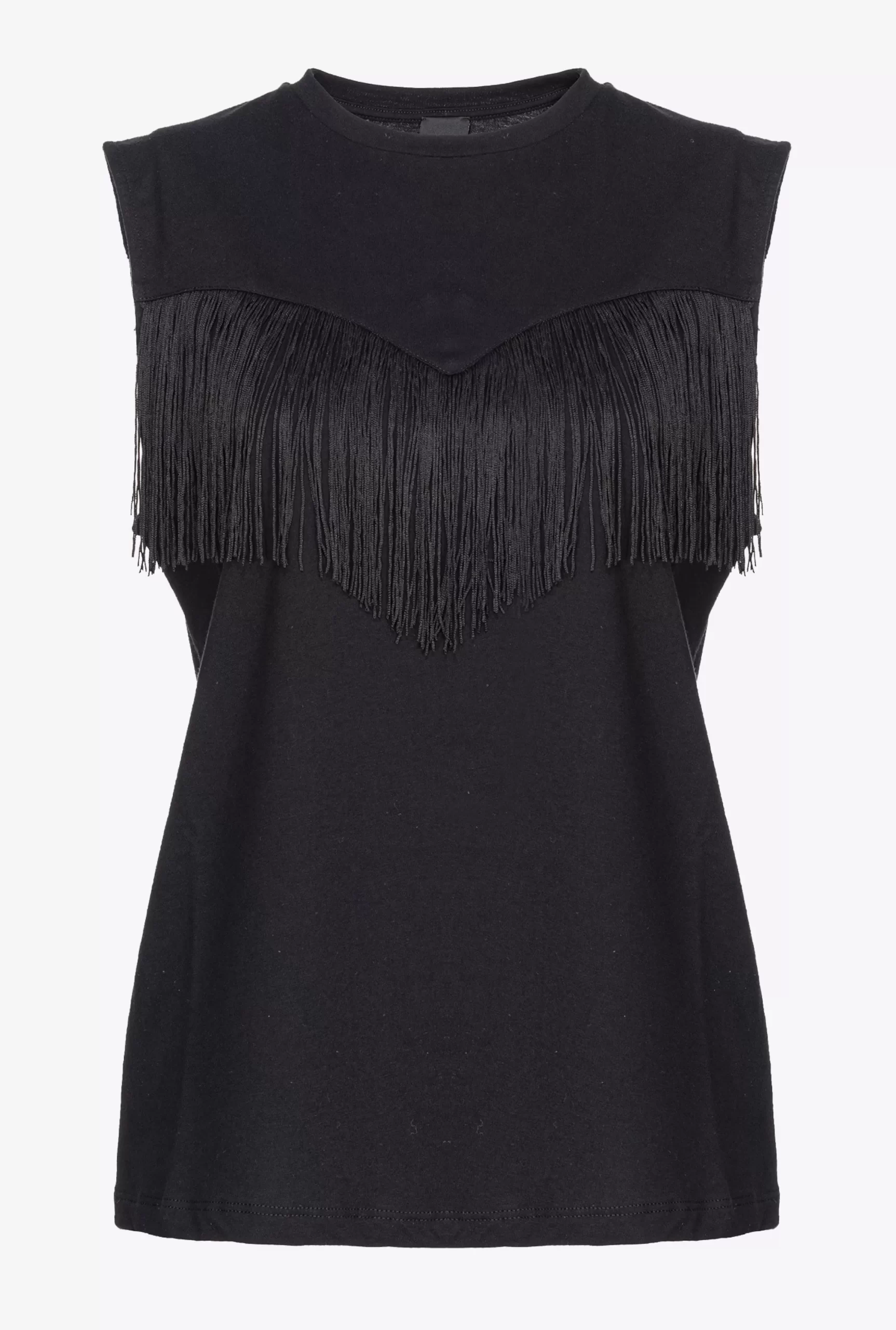 PINKO Sleeveless T-shirt With Fine Fringing Flash Sale