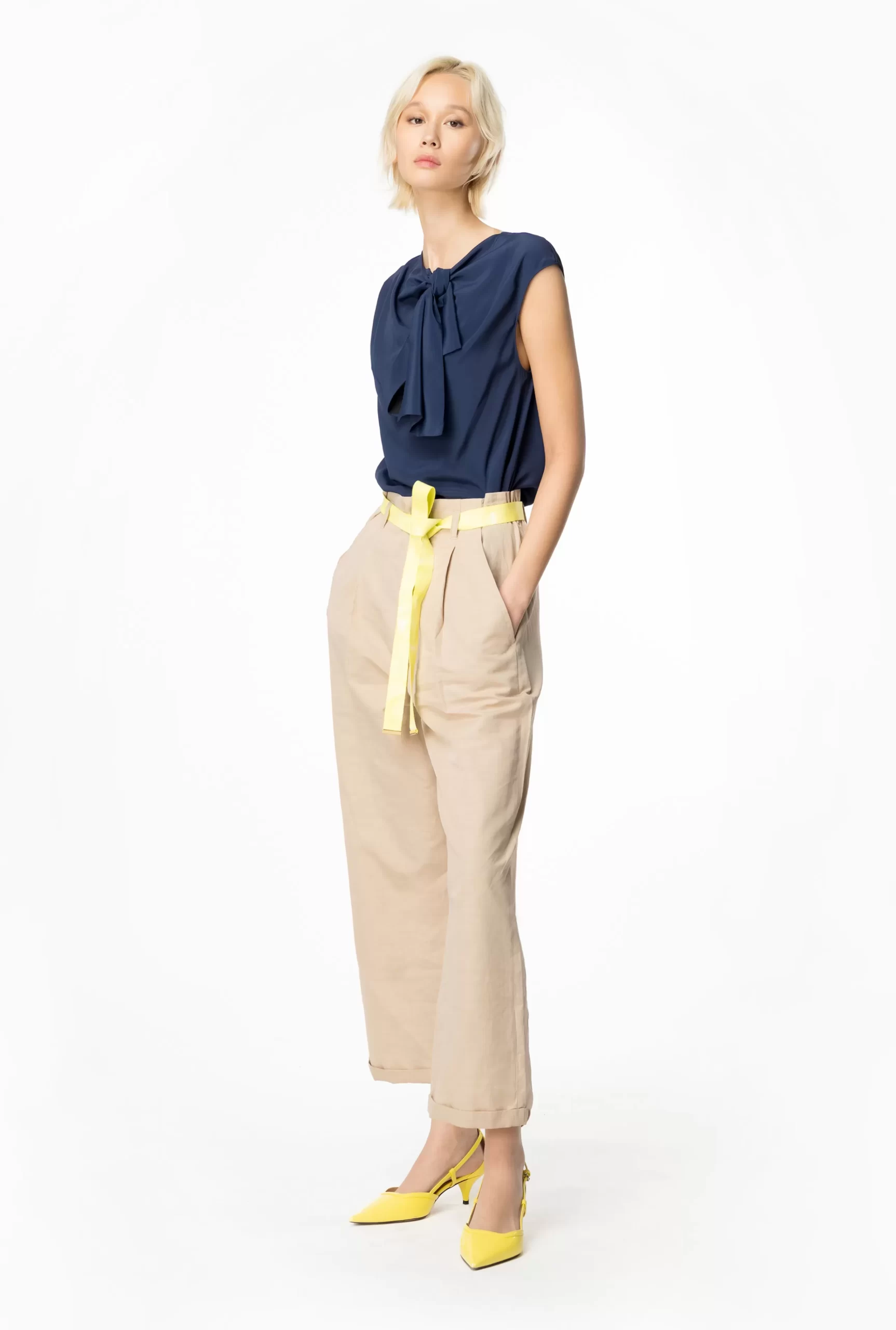 PINKO Slub Linen Trousers Outlet