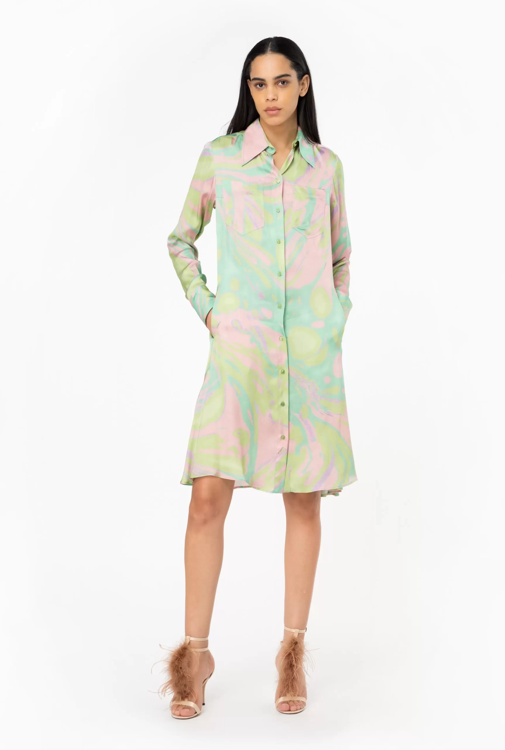 PINKO Splash-print Satin Shirt Dress Online