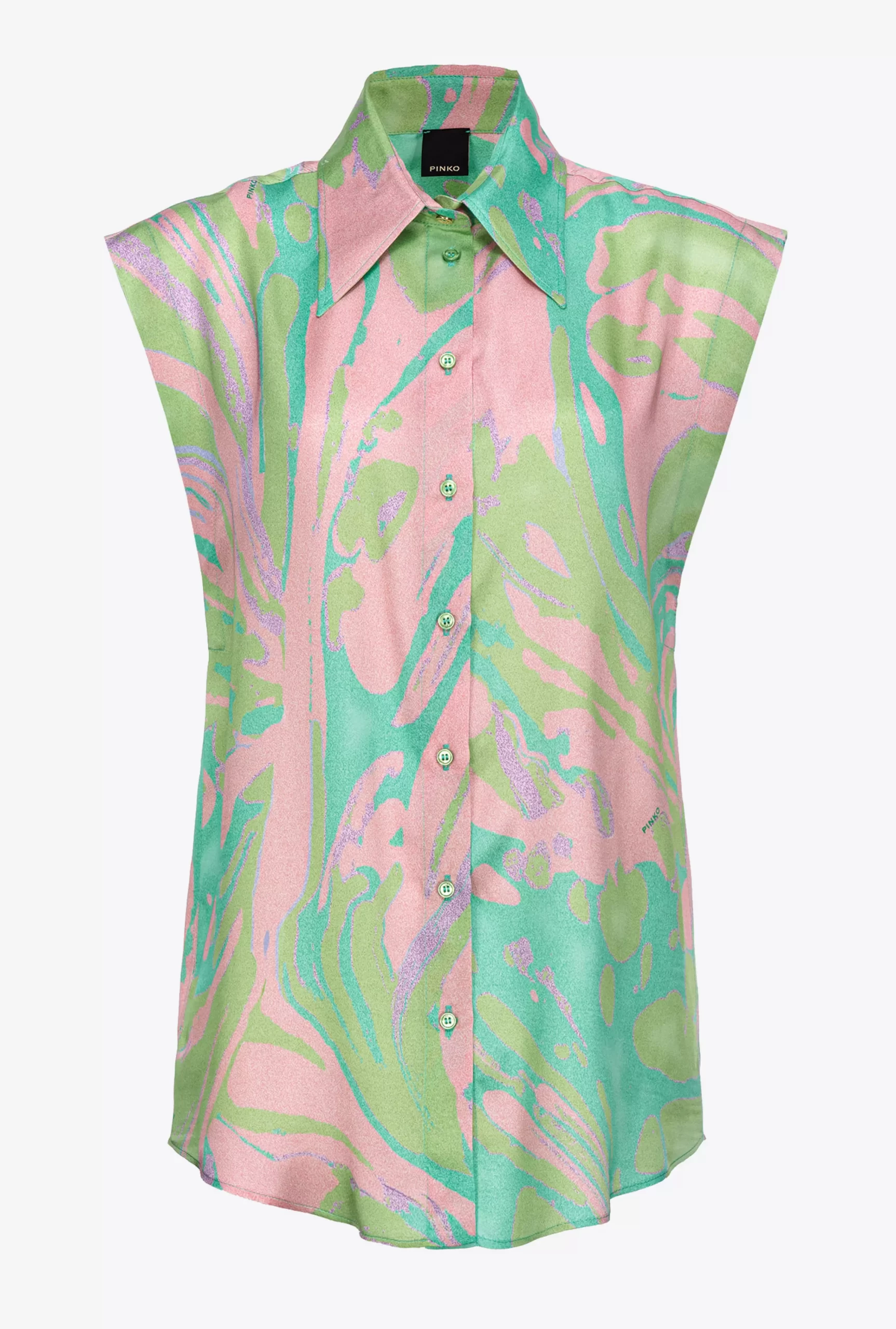 PINKO Splash-print Satin Shirt With Cap Sleeves Best