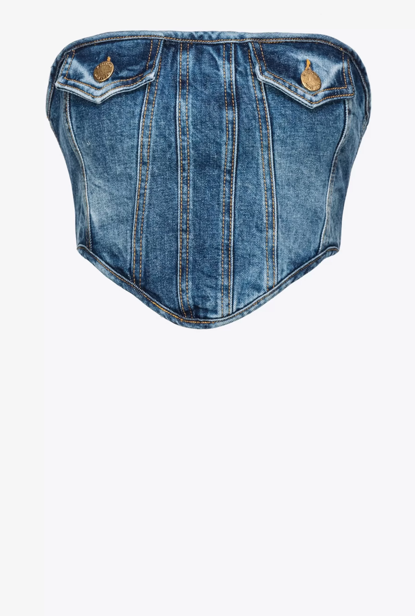 PINKO Stretch Denim Bustier Top Cheap