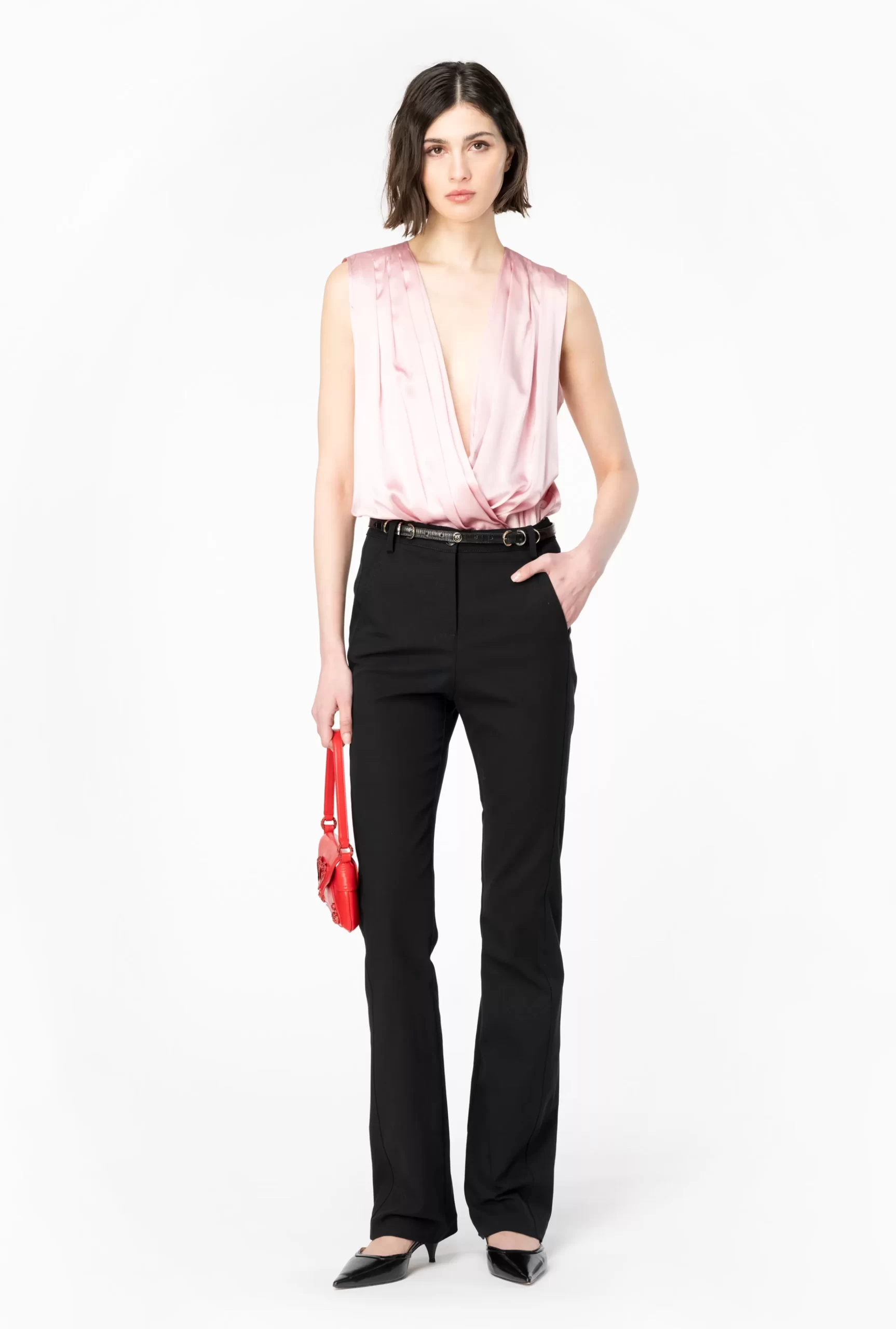 PINKO Stretch Satin Wrap-front Bodysuit Online