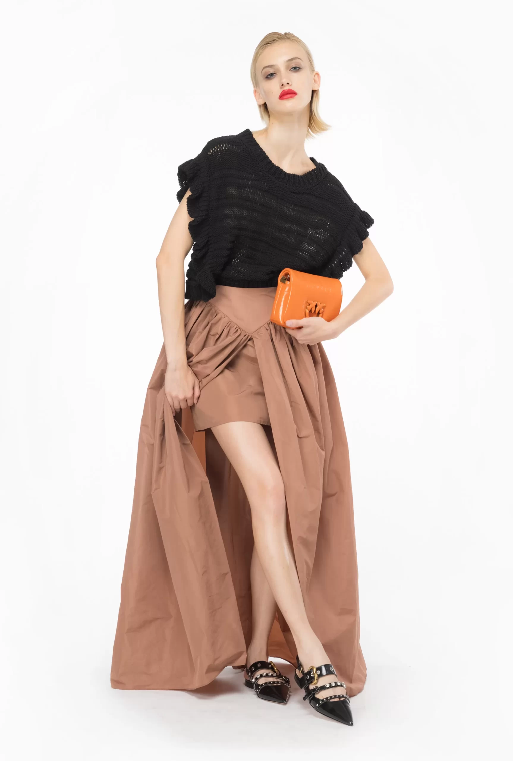 PINKO Taffeta Maxi Skirt With Slit Shop