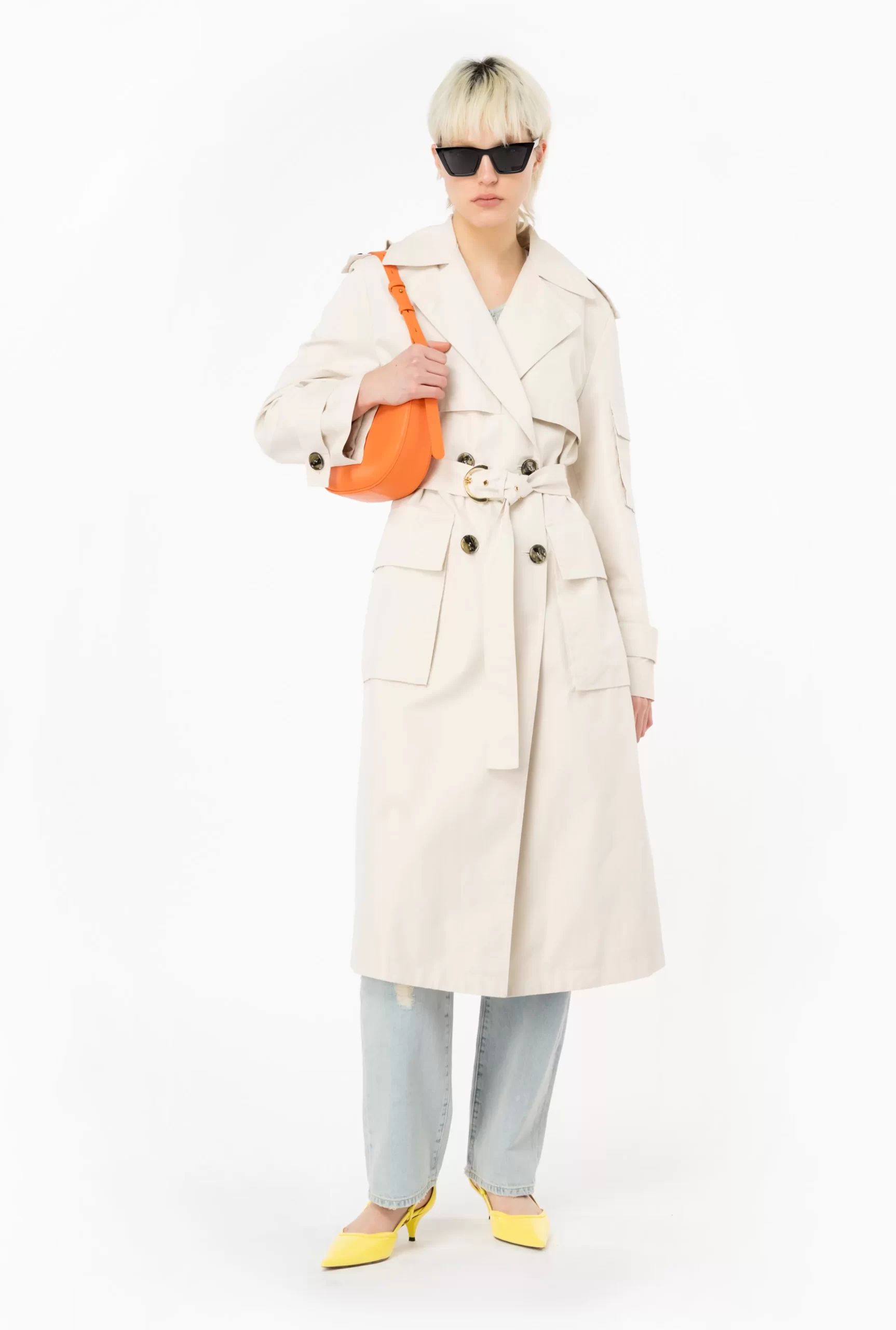 PINKO Technical Gabardine Trench Coat Flash Sale