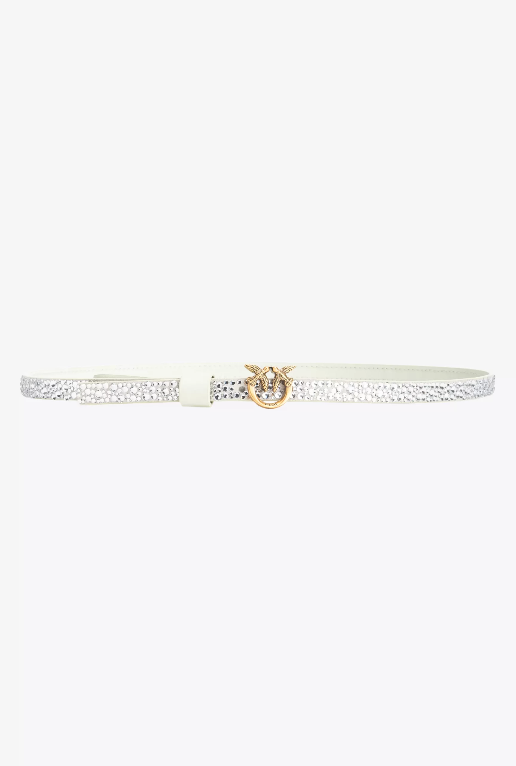 PINKO Thin Belt With Love Birds Buckle And Rhinestones, 1cm Discount