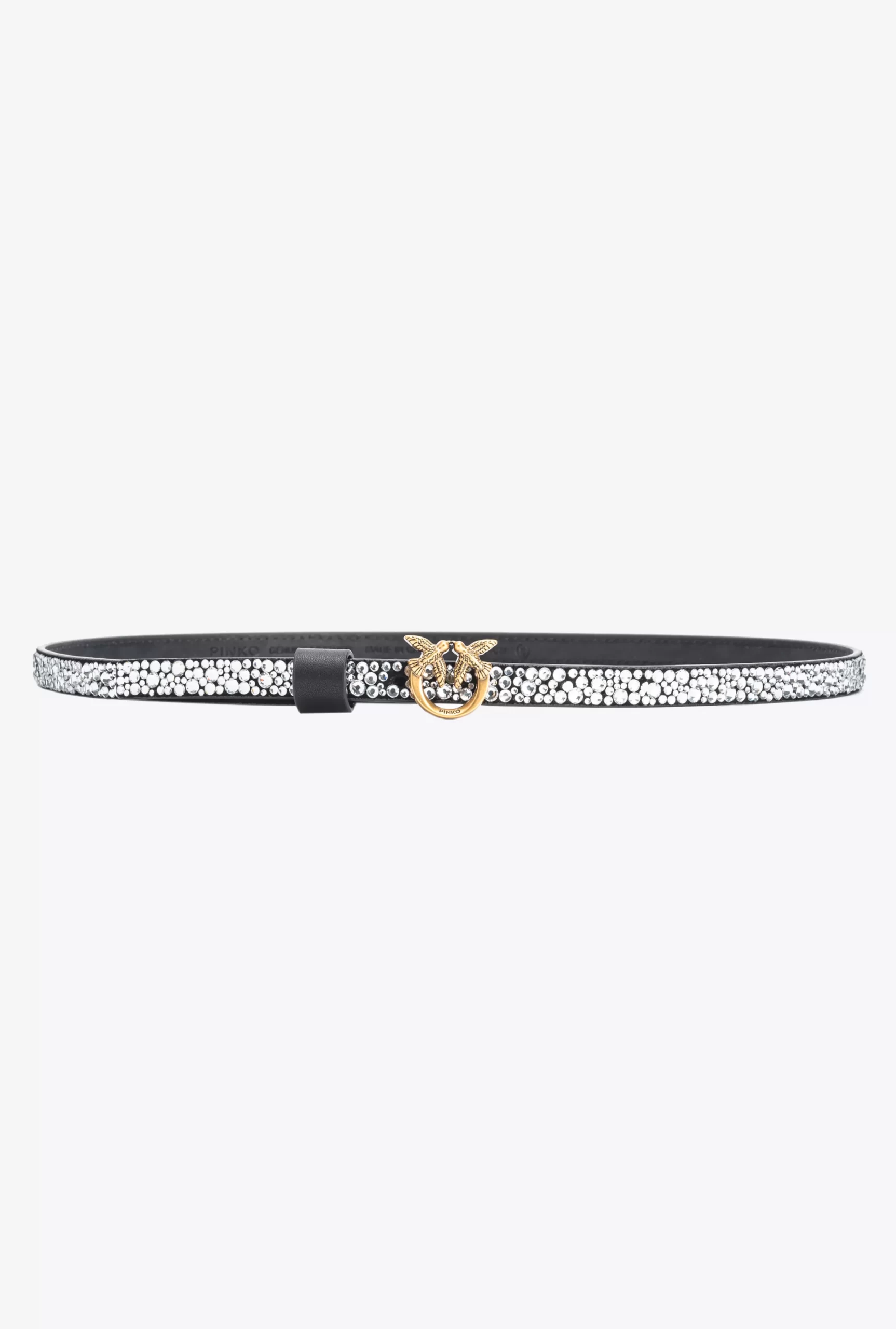 PINKO Thin Belt With Love Birds Buckle And Rhinestones, 1cm Cheap