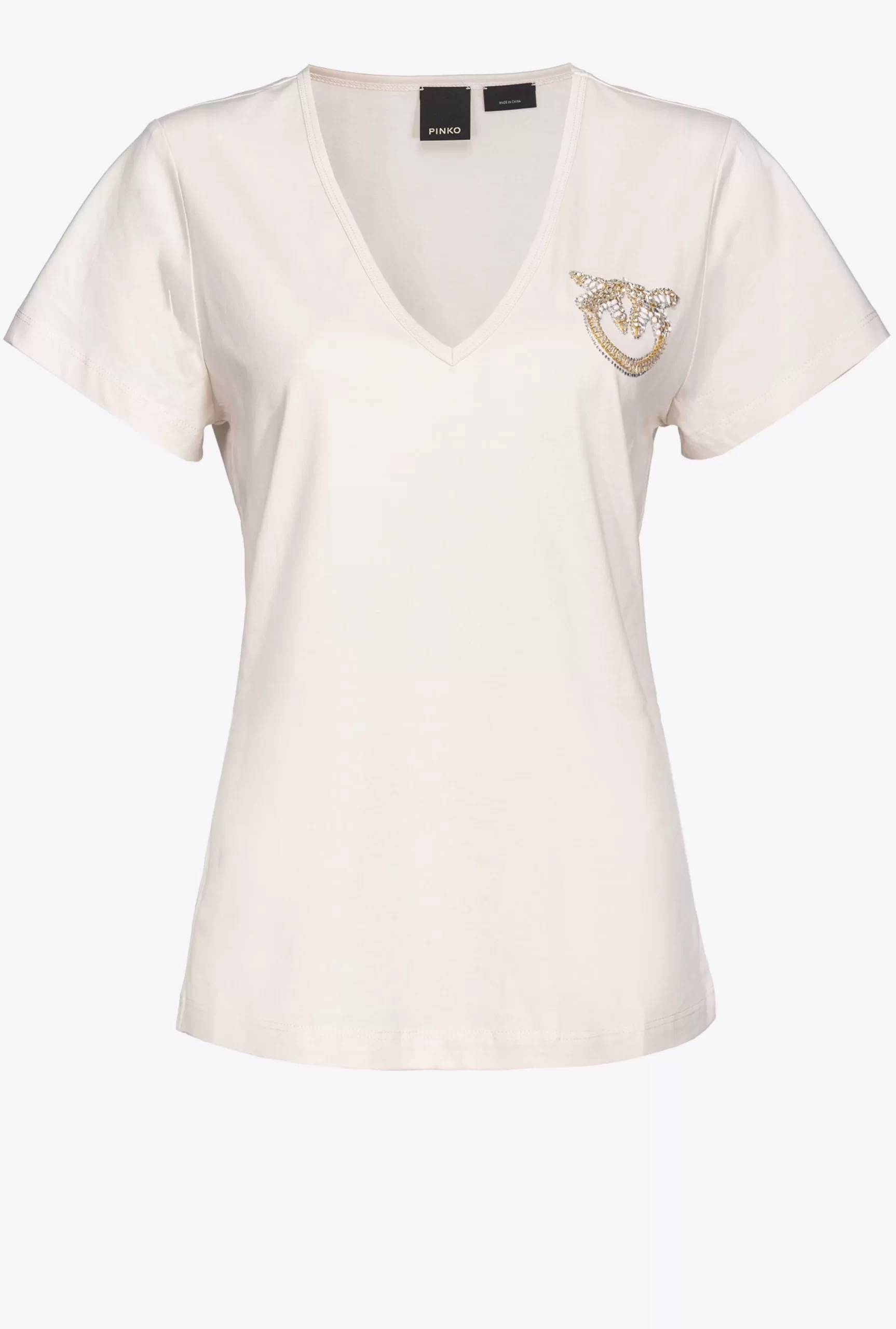 PINKO T-shirt With Bejewelled Love Birds Logo Outlet