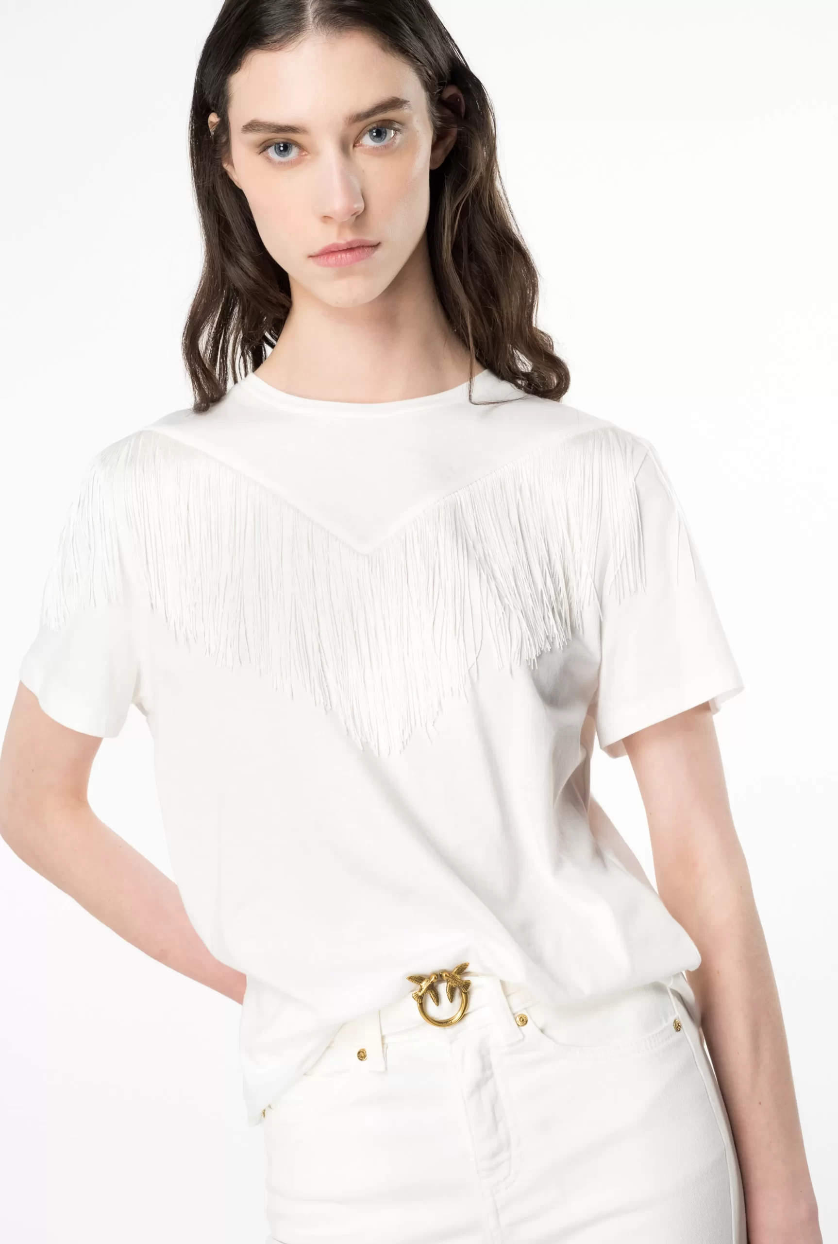 PINKO T-shirt With Fine Fringing Best Sale