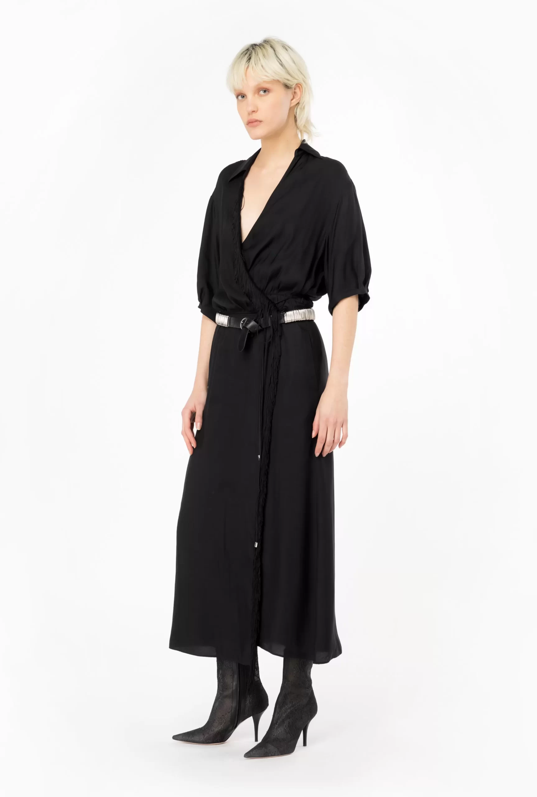 PINKO Twill Maxi Dress With Fringing Online