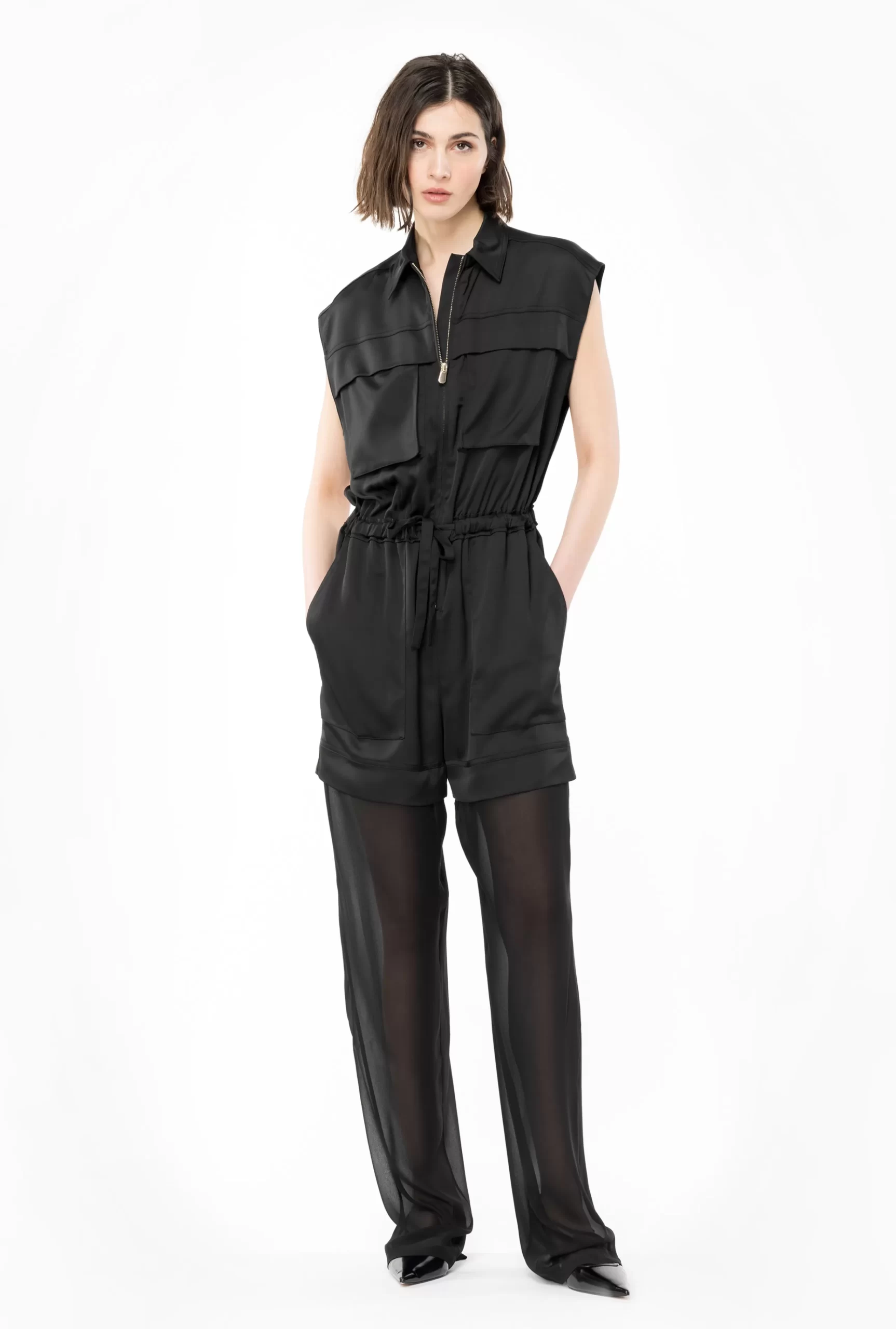 PINKO Utility-style Satin Jumpsuit With Georgette Fashion