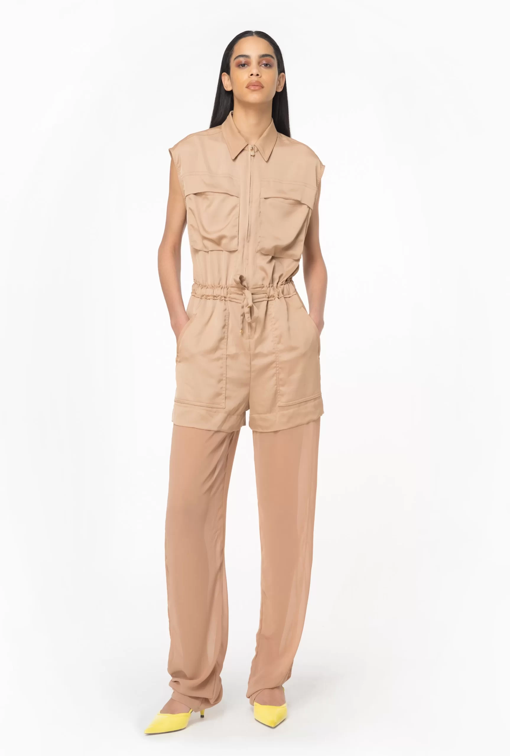 PINKO Utility-style Satin Jumpsuit With Georgette Best Sale