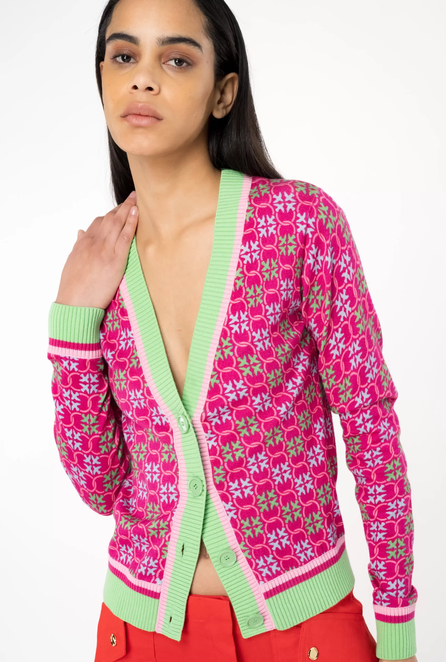 PINKO Varsity Cardigan With Multicolour Monogram Cheap