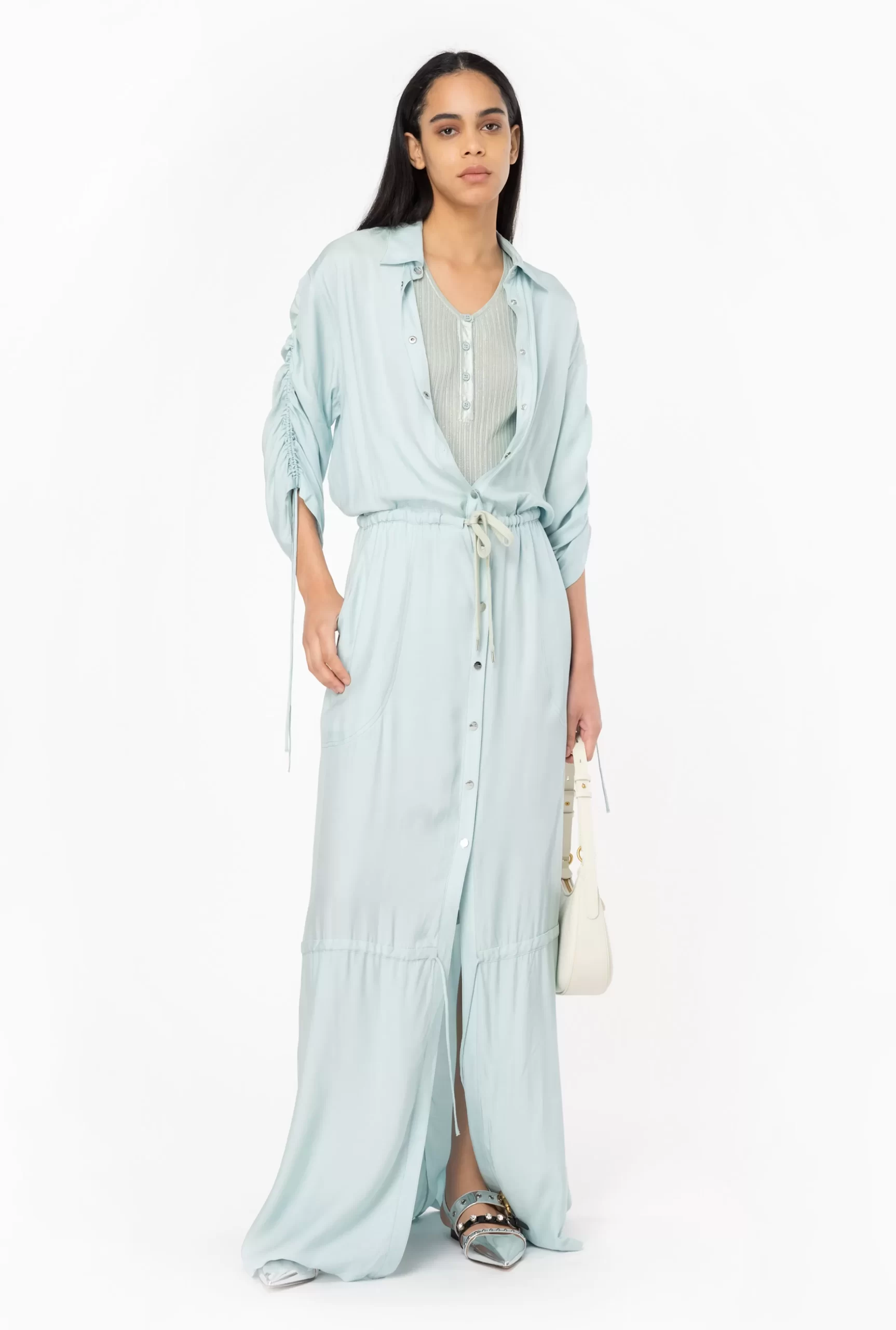 PINKO Viscose Twill Maxi Shirt Dress Fashion