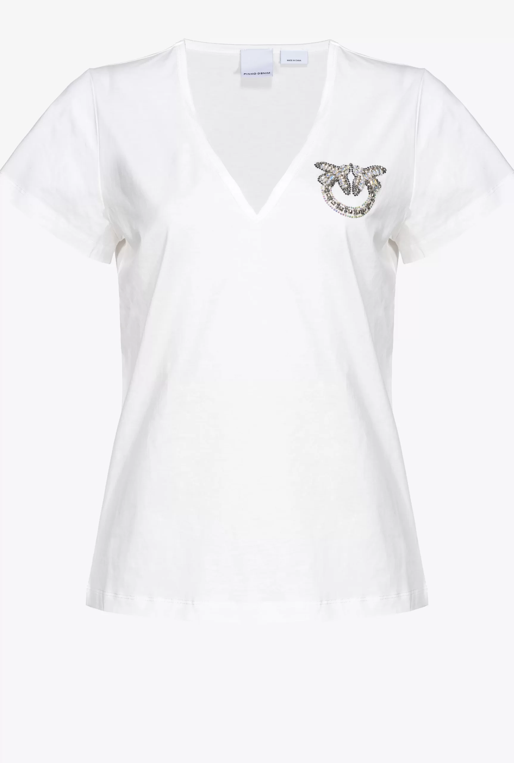 PINKO V-neck T-shirt With Shiny Logo Best Sale