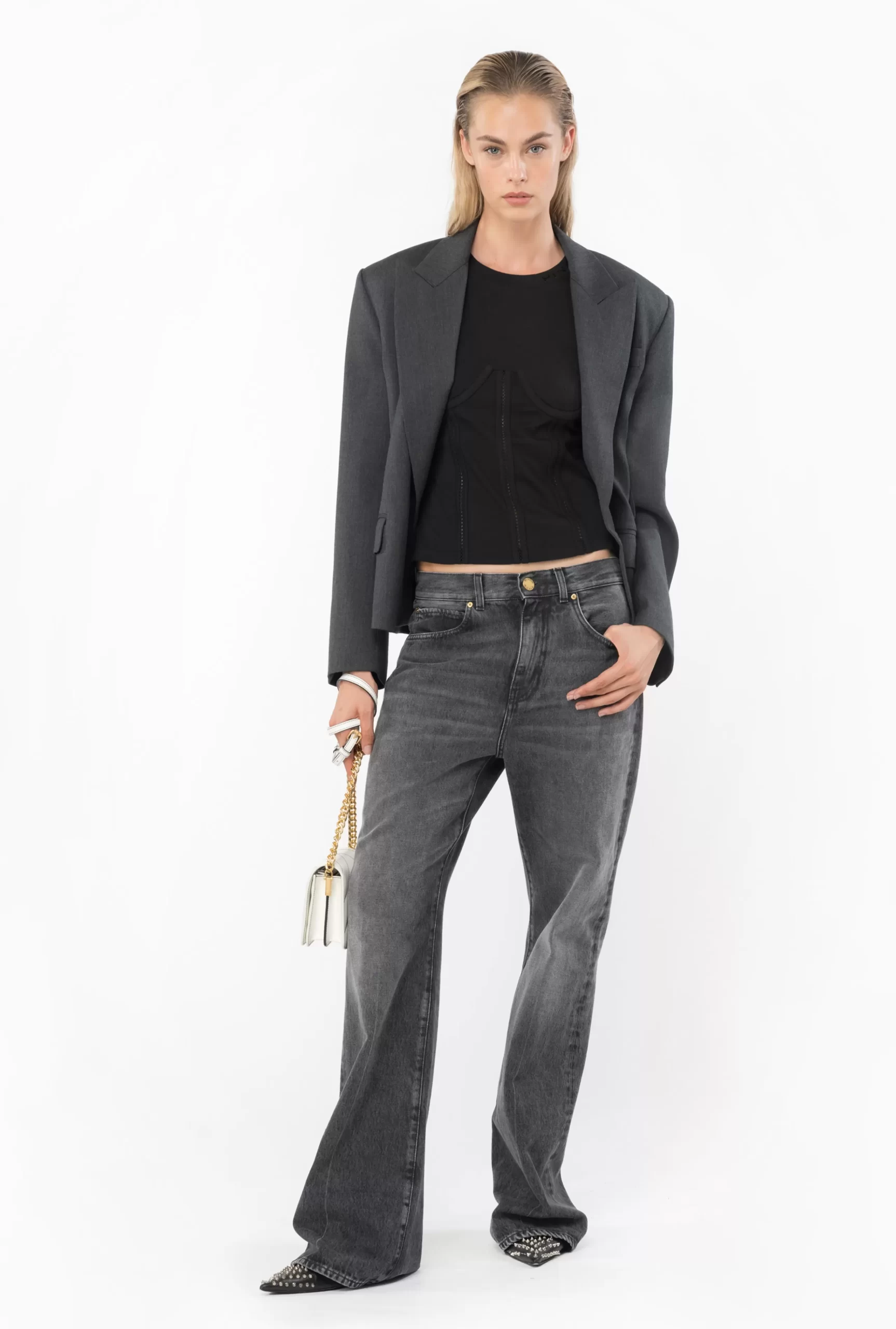 PINKO Wide-leg Black Denim Jeans Sale