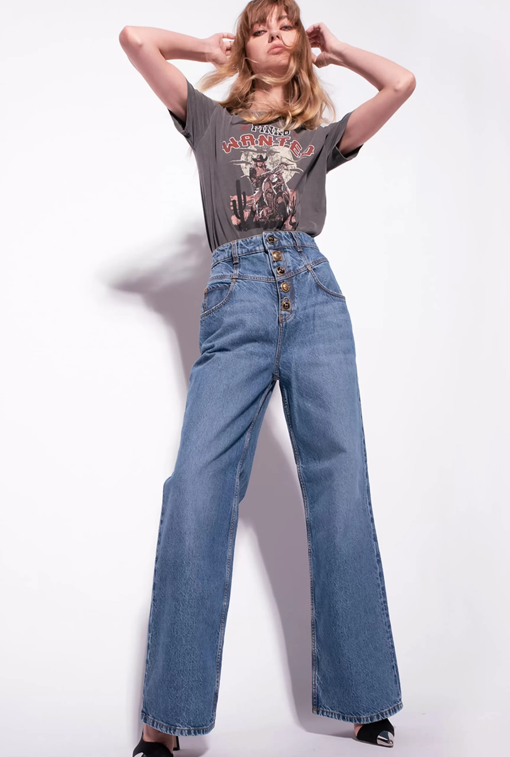 PINKO Wide-leg Jeans With Jewel Buttons Hot