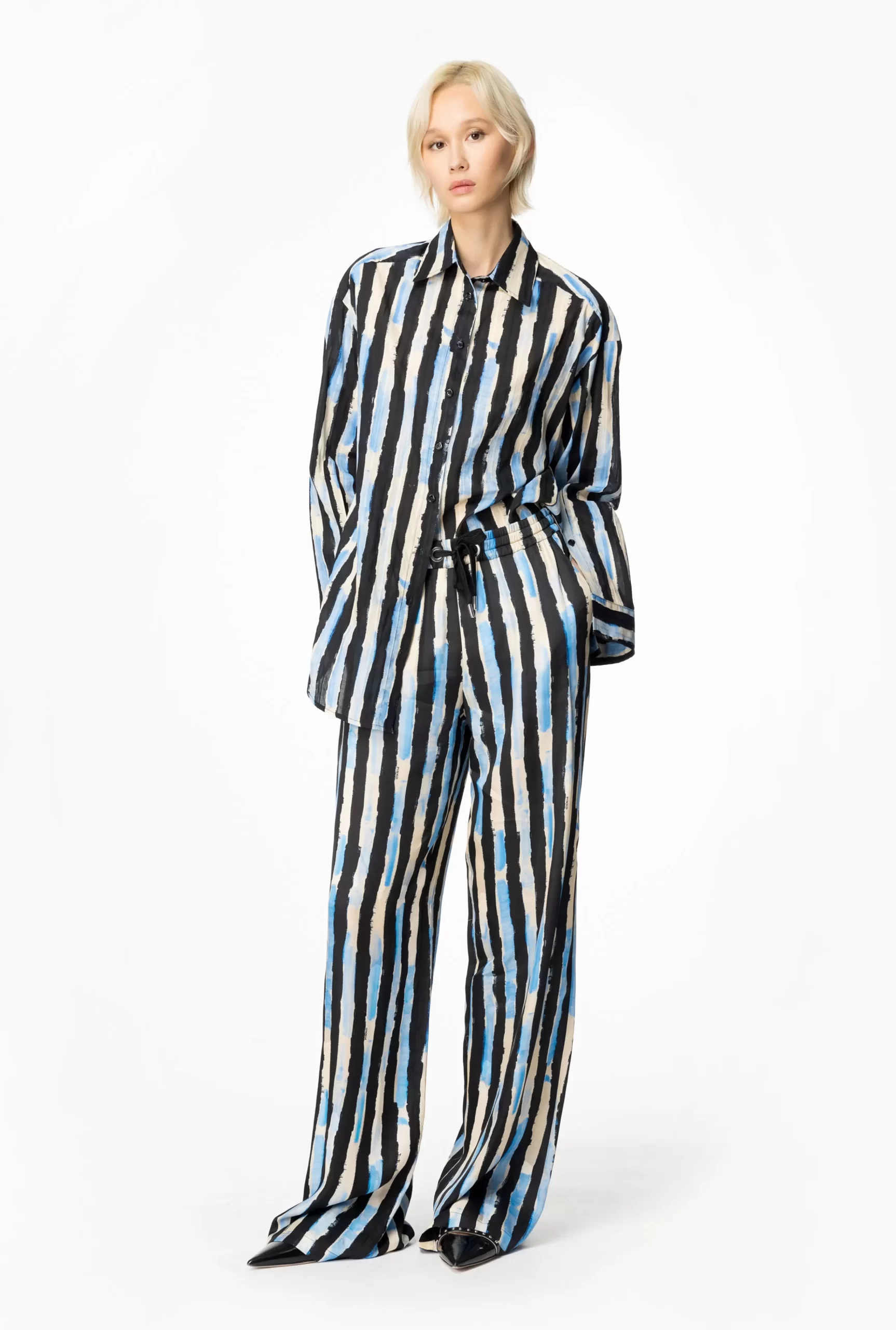 PINKO Wide-leg Trousers With Paint-stripe Print Store